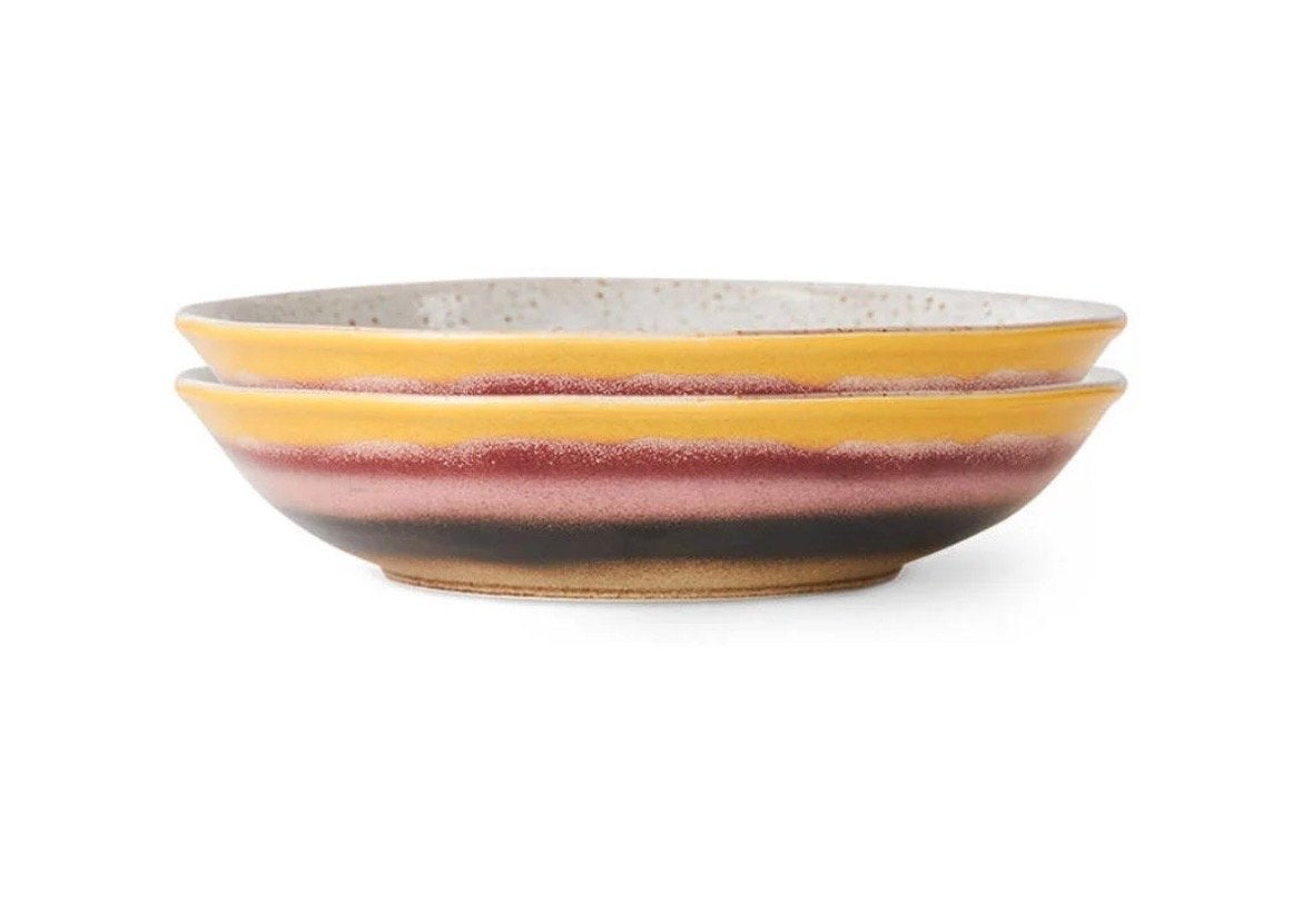 2 HKliving 70's Keramieke Borden  Set - Niet gebruikt, Ophalen, Overige merken, Keramiek, Vintage