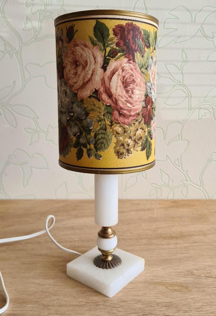 te koop: tafellamp onyx voet stoffen kap, vintage jaren 60, Gebruikt, Ophalen of Verzenden, Retro vintage sixties, Minder dan 50 cm