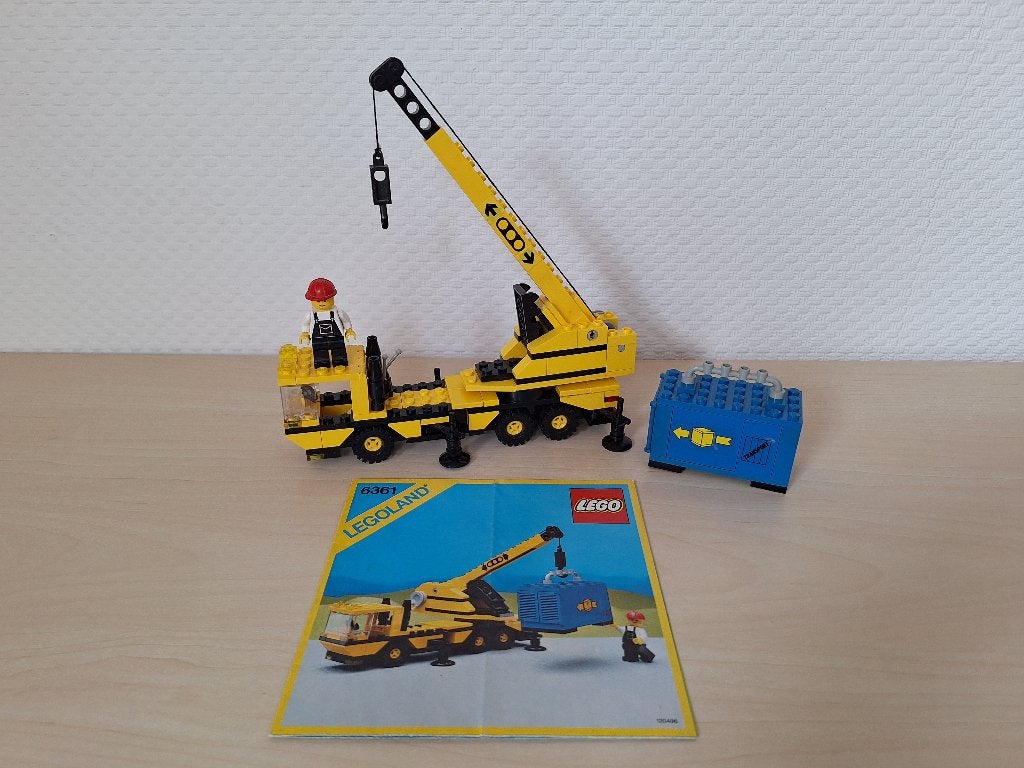 * Lego: 6361 Mobile kraan, gele Kraanwagen met blauwe pallet, Compleet, Gebruikt, Lego, Ophalen of Verzenden