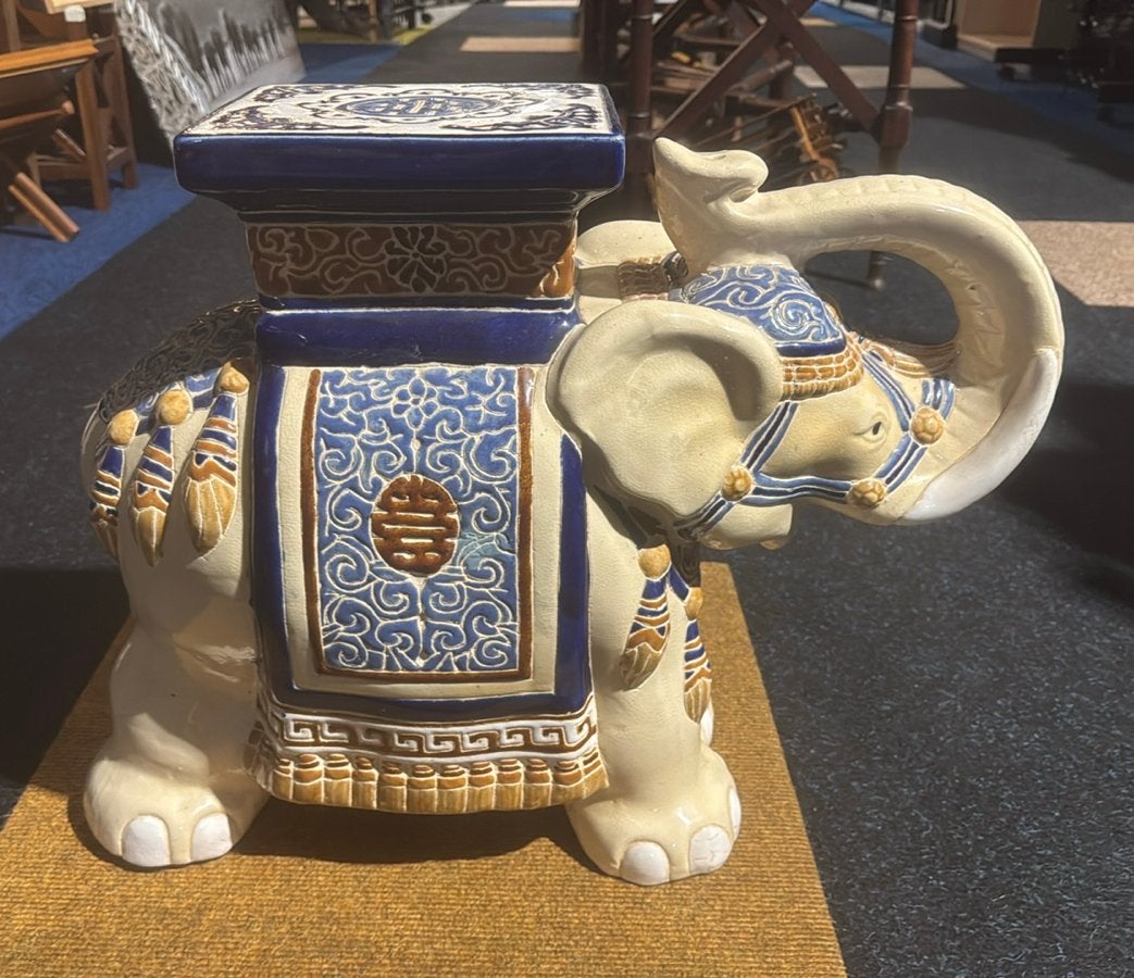 Vintage keramische olifant plantentafel – Chinoiserie, Meerkleurig, Ophalen of Verzenden, Steen/keramiek, Oosters