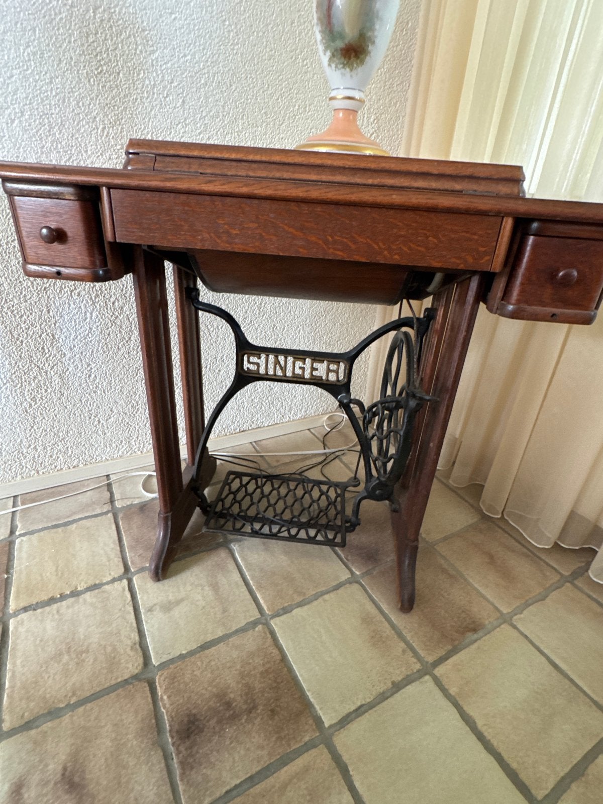 Antieke Singer Naaimachine met Houten Kast, Ophalen of Verzenden
