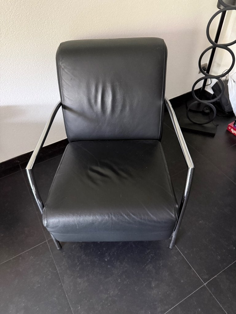 Zwarte leren Fauteuils, Ophalen, Gebruikt, 75 tot 100 cm, Mordern