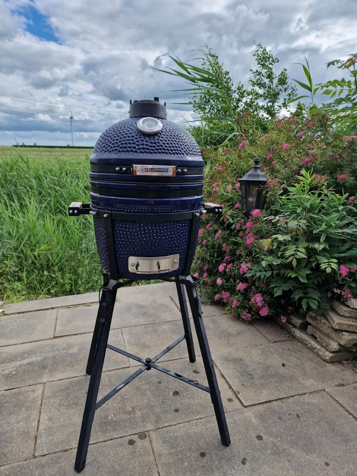 Keij Kamado BBQ - Blauw - Compleet met hoes en onderstel, Ophalen, Gebruikt, Keij Kamado