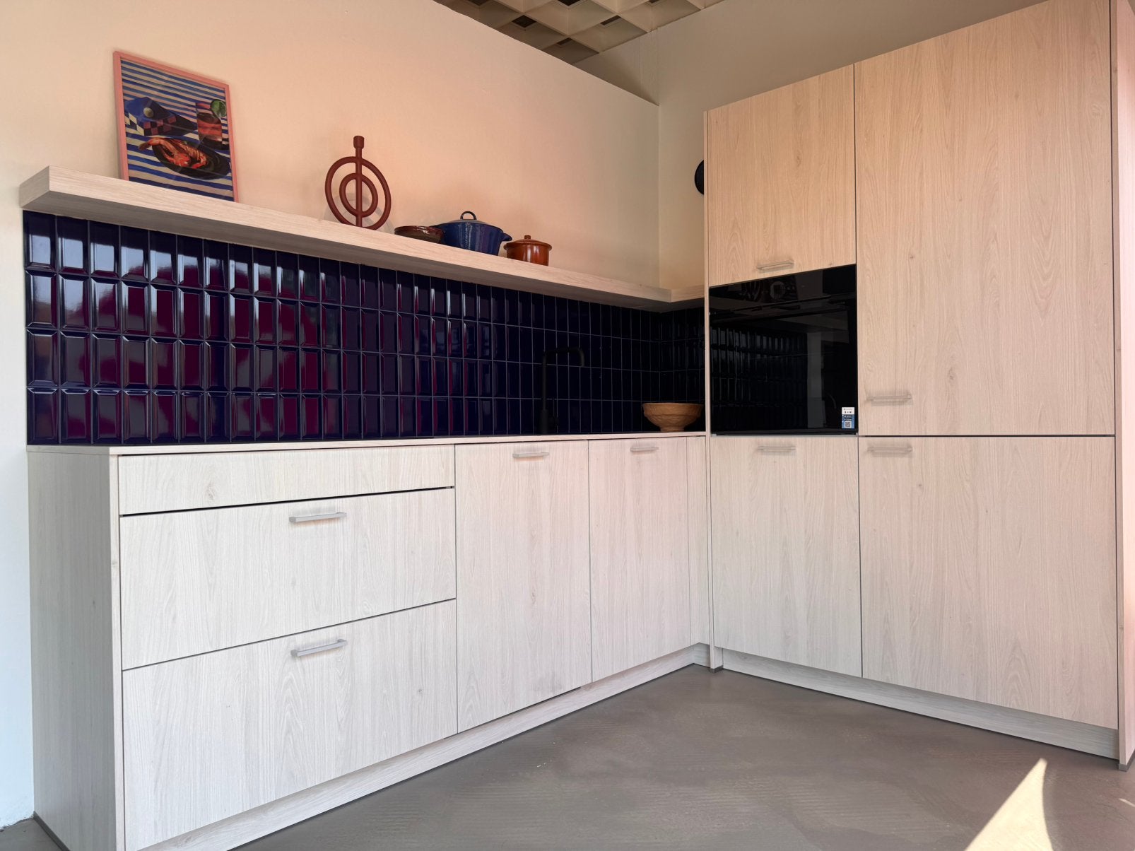 Showroomkeuken Morelli | Skagen eiken | 203x295 | compleet, Ophalen, Hoekkeuken, Zo goed als nieuw, Kunststof