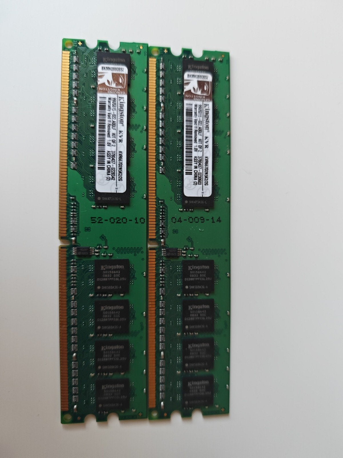 Kingston KVR667D2N5K2/2G, DDR2, (2x 1GB kit), Gebruikt, Ophalen of Verzenden, DDR2, Desktop