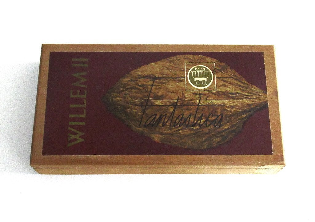 Vintage houten sigarendoos Willem II Fantastica., Ophalen of Verzenden, Gebruikt, Tabaksdoos of Verpakking