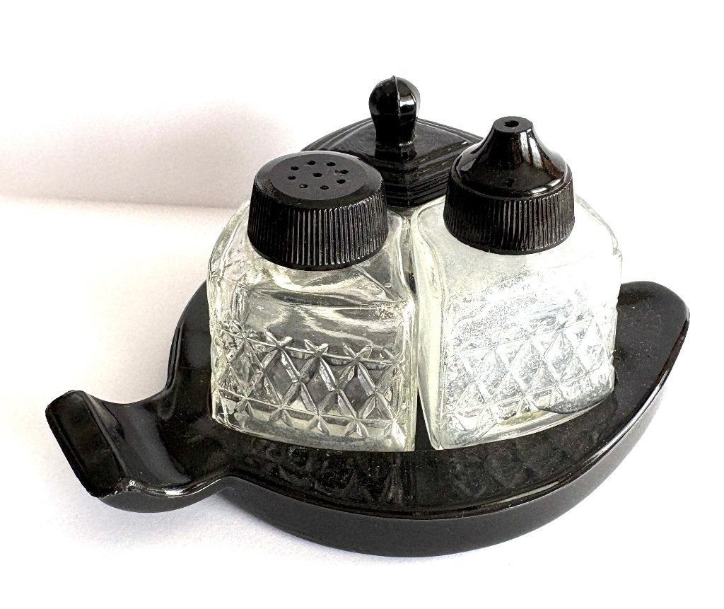 Leerdam persglas peper zout stel zwart transparant, Antiek en Kunst, Antiek | Keramiek en Aardewerk, Verzenden