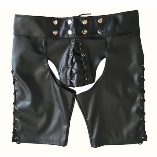 Heren kunstleren chaps korte broek, Verzenden, Nieuw, Overige maten, Zwart
