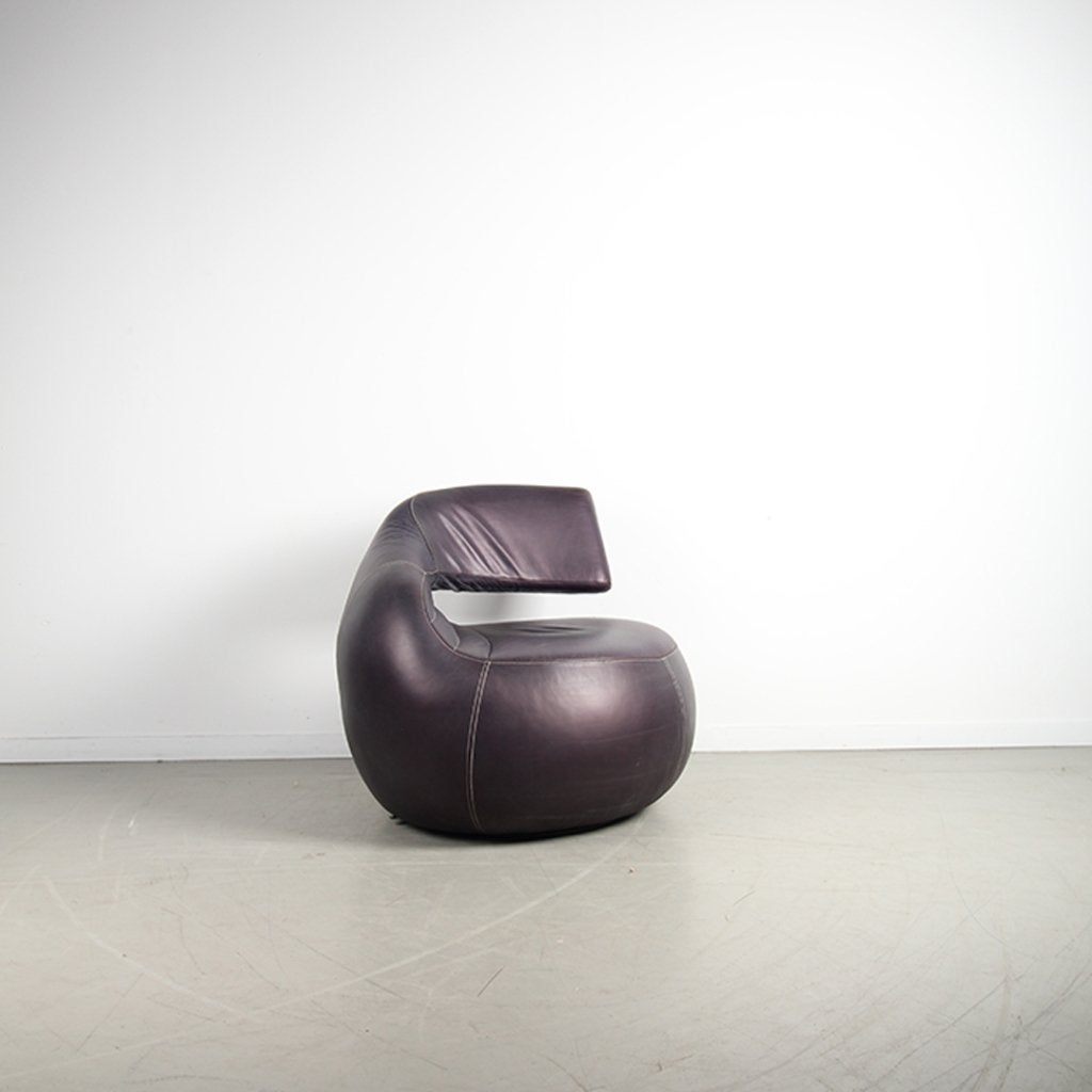 2x Leolux Gisa Fauteuil Draaibaar Aubergine – Leer, Niet ingevuld, Niet ingevuld, Ophalen of Verzenden, Zo goed als nieuw