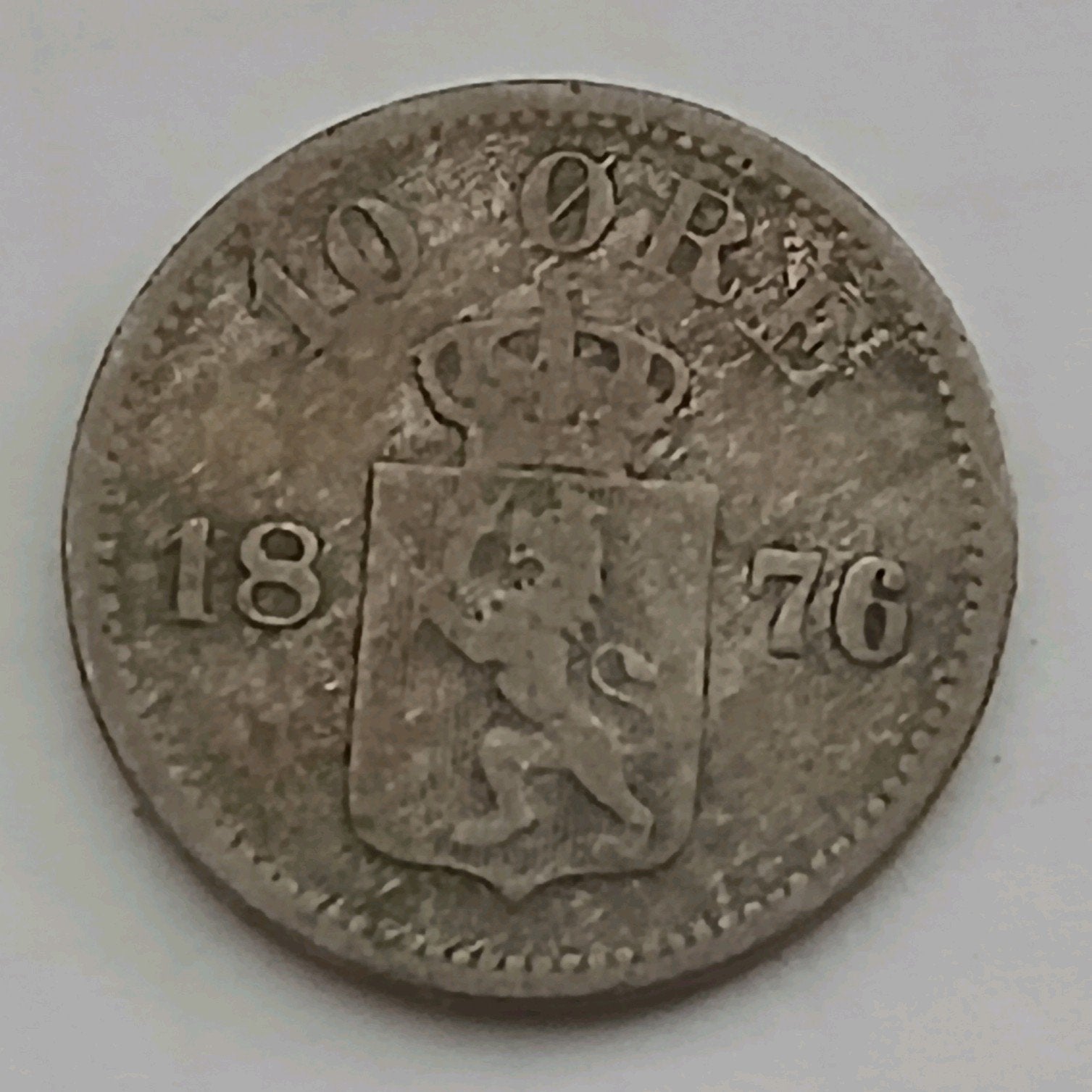 Noorwegen 10 Ore 1876 Zeldzaam Oude Zilver Munt Schaars, Ophalen of Verzenden, Overige landen, Zilver