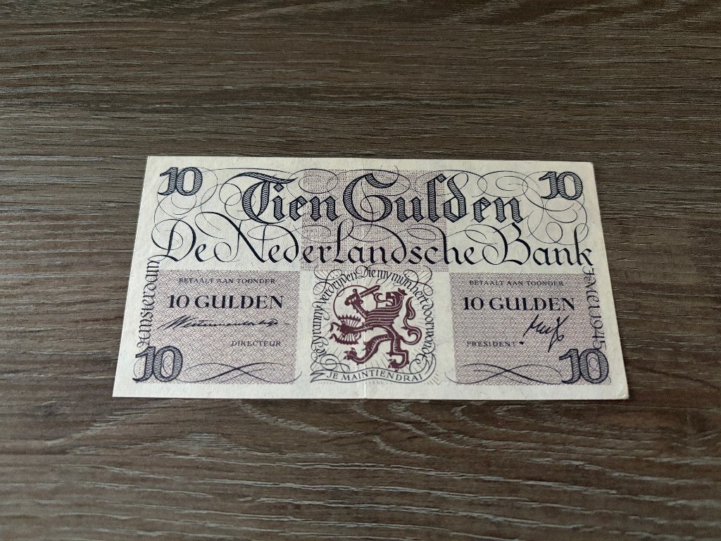 Prachtig+ biljet 10 gulden geldzuivering Lieftinck, 1945, Ophalen of Verzenden, 10 gulden