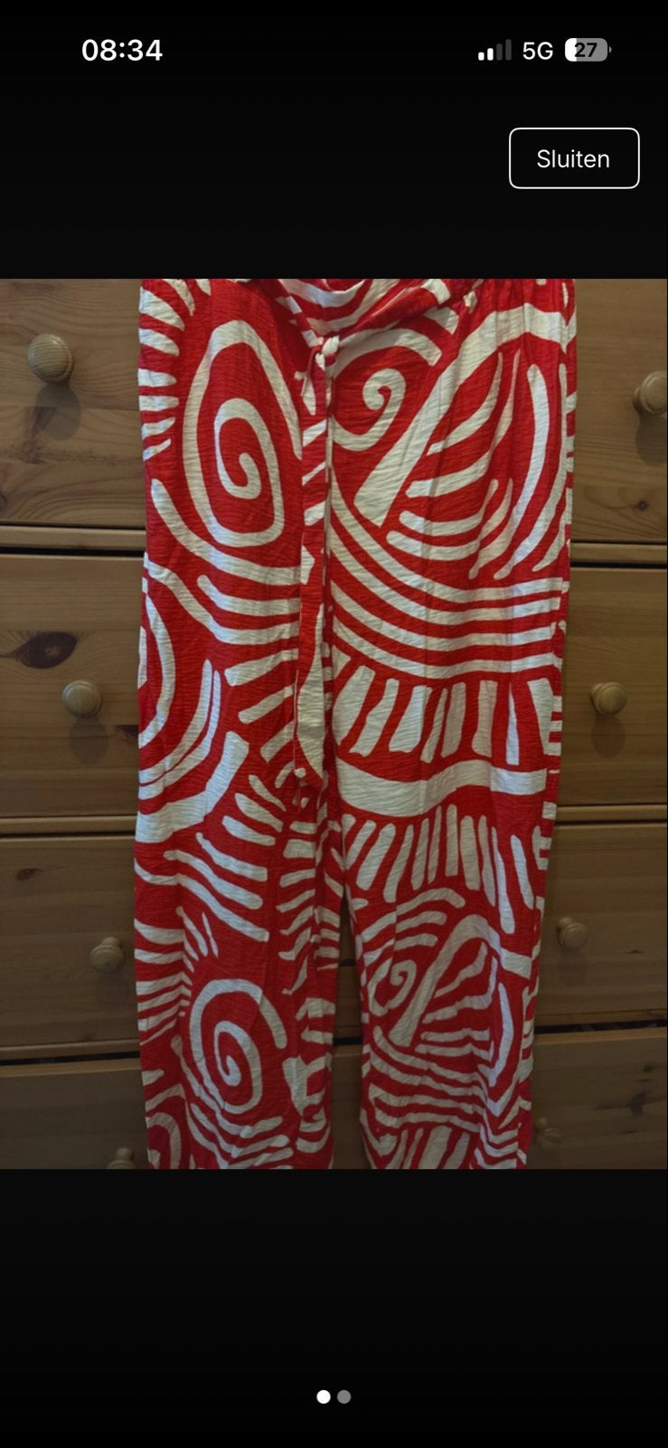 Primark broek maat M rood met wit patroon, Verzenden, Gedragen, Maat 38/40 (M), Rood