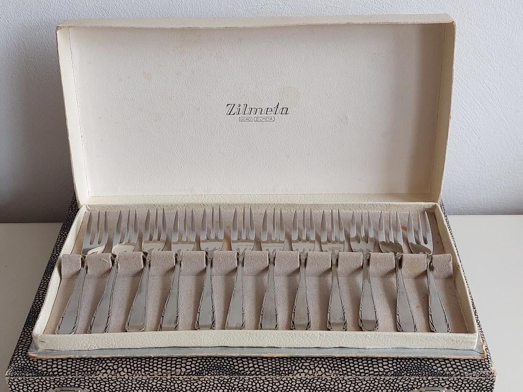 Vintage Gero Zilmeta gebaksvorkjes 12 pastry forks dessert, Antiek en Kunst, Antiek | Bestek, Ophalen