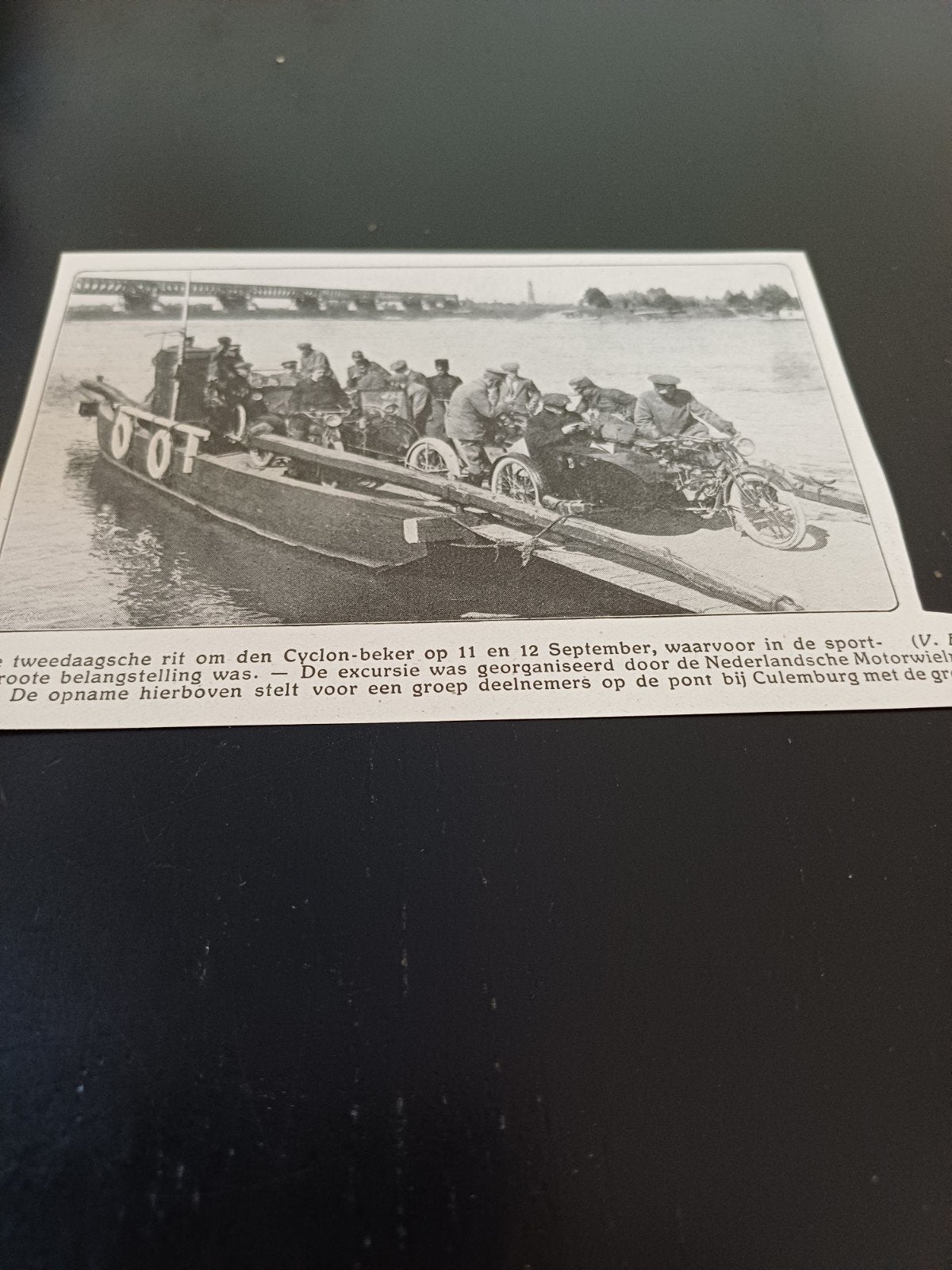 knipsel motor excursie pont Culemborg 1915, Ophalen of Verzenden, Voor 1920, Knipsel(s)
