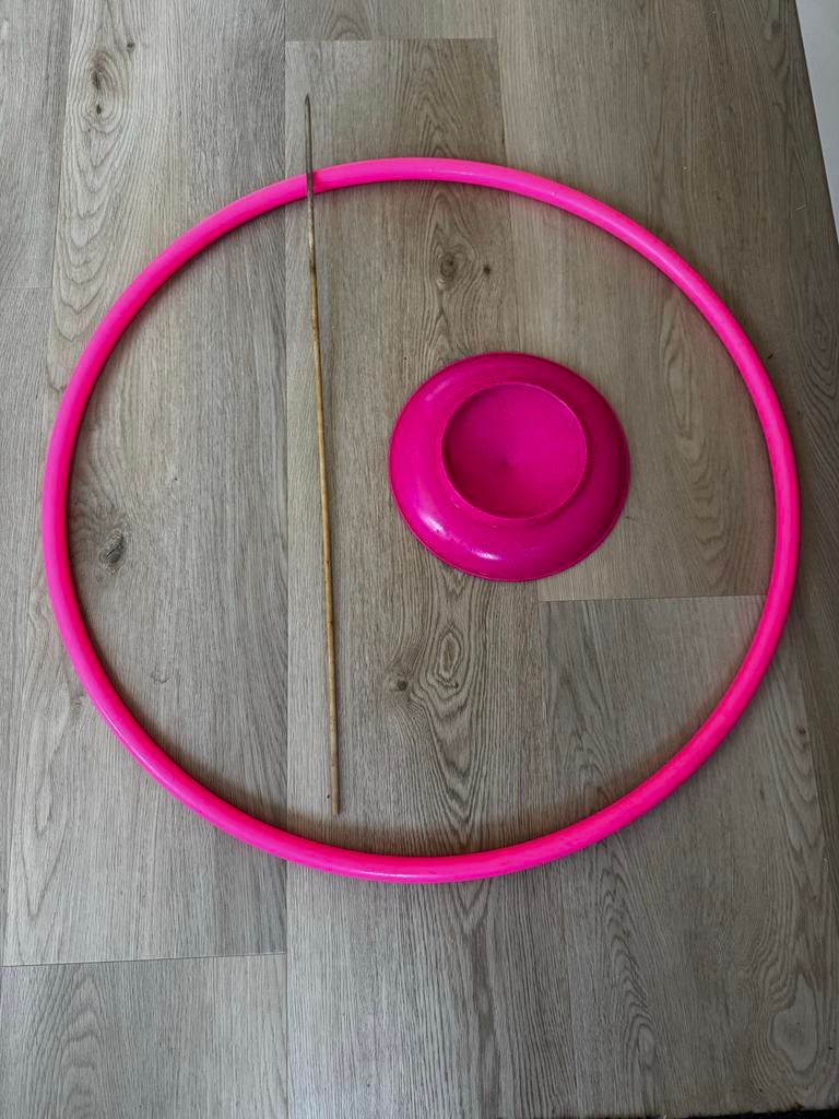 Roze hoepel en jongleerset bordje-op- stokje voor kinderen, Ophalen of Verzenden, Gebruikt, Jongen of Meisje