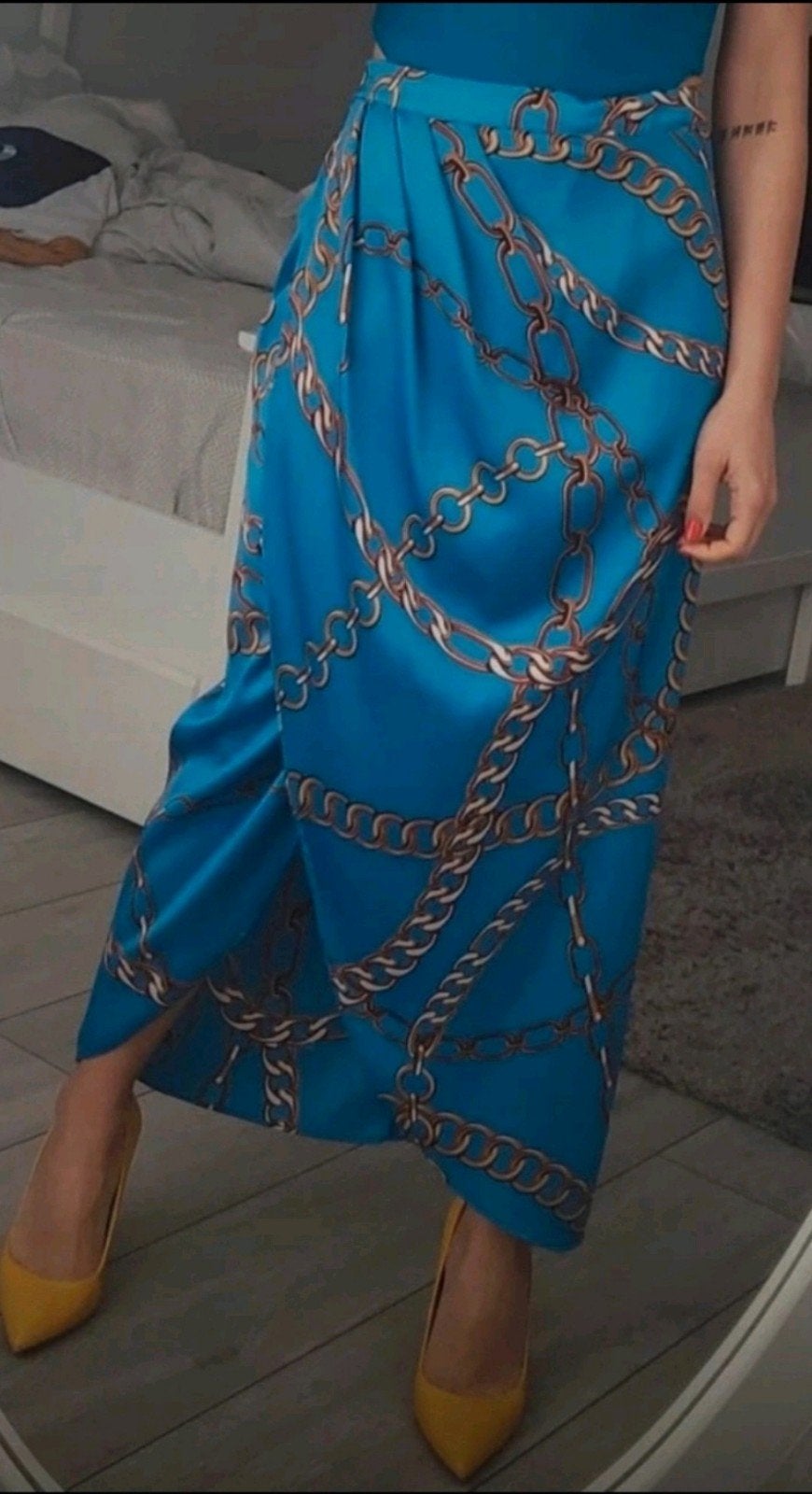 ZARA Blauwe rok met kettingprint - Maat XS, Blauw, Zara, Ophalen of Verzenden, Zo goed als nieuw