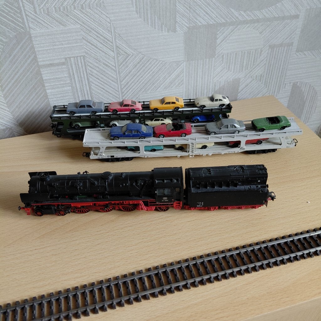 Stoom Locomotief Marklin met 2 autotransporters, Ophalen, Wisselstroom, Gebruikt, Locomotief