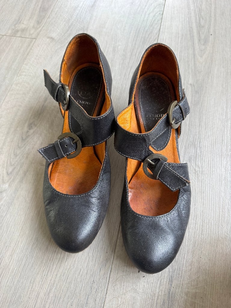 Omoda leren Mary Jane's nette staat maat 38 zwart DZ, Zwart, Omoda, Ophalen of Verzenden, Schoenen met hoge hakken