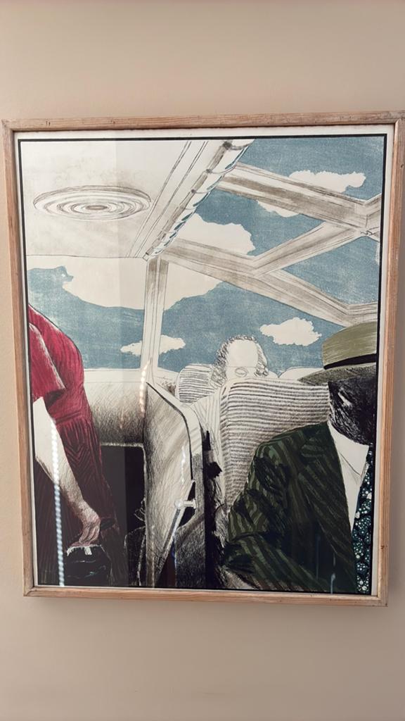 Schilderij- Steendruk 'Busreis' van Wim Jonkman, Ophalen of Verzenden