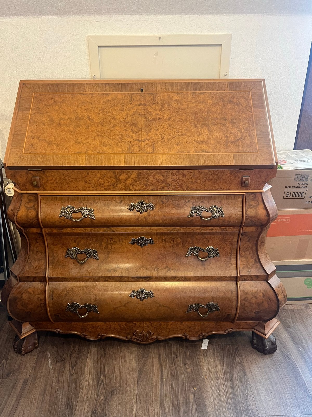 Antiek Secretaire Bureau met Ladeblok wortelnoten, Ophalen of Verzenden
