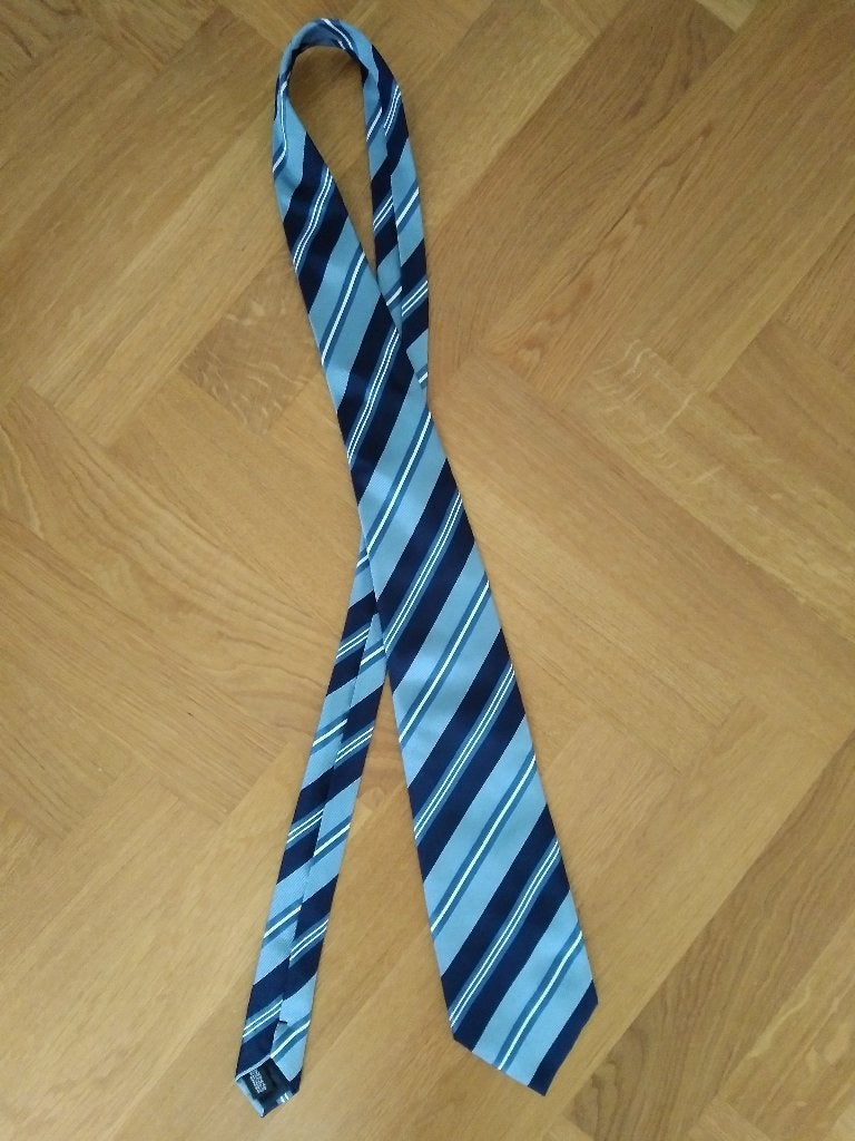 Vintage Stropdas van V&D met blauwe streep van 100% Zijde, V&D, Blauw, Ophalen of Verzenden, Zo goed als nieuw