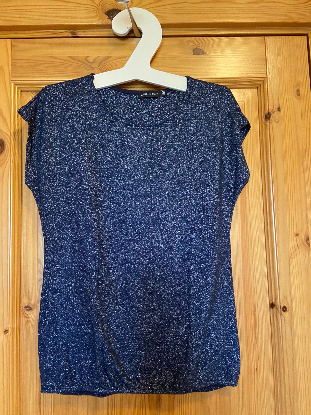 T-shirt top blauw met zilver glitter zonder mouw S/M, Kleding | Dames, T-shirts, Ophalen of Verzenden, Zo goed als nieuw, Blauw