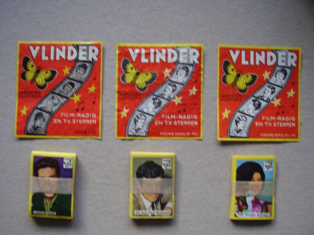 Lucifermerken  Vlinder serie film, radio- en TV sterren, Verzamelen, Verzenden, Gebruikt, Sigarenbandjes