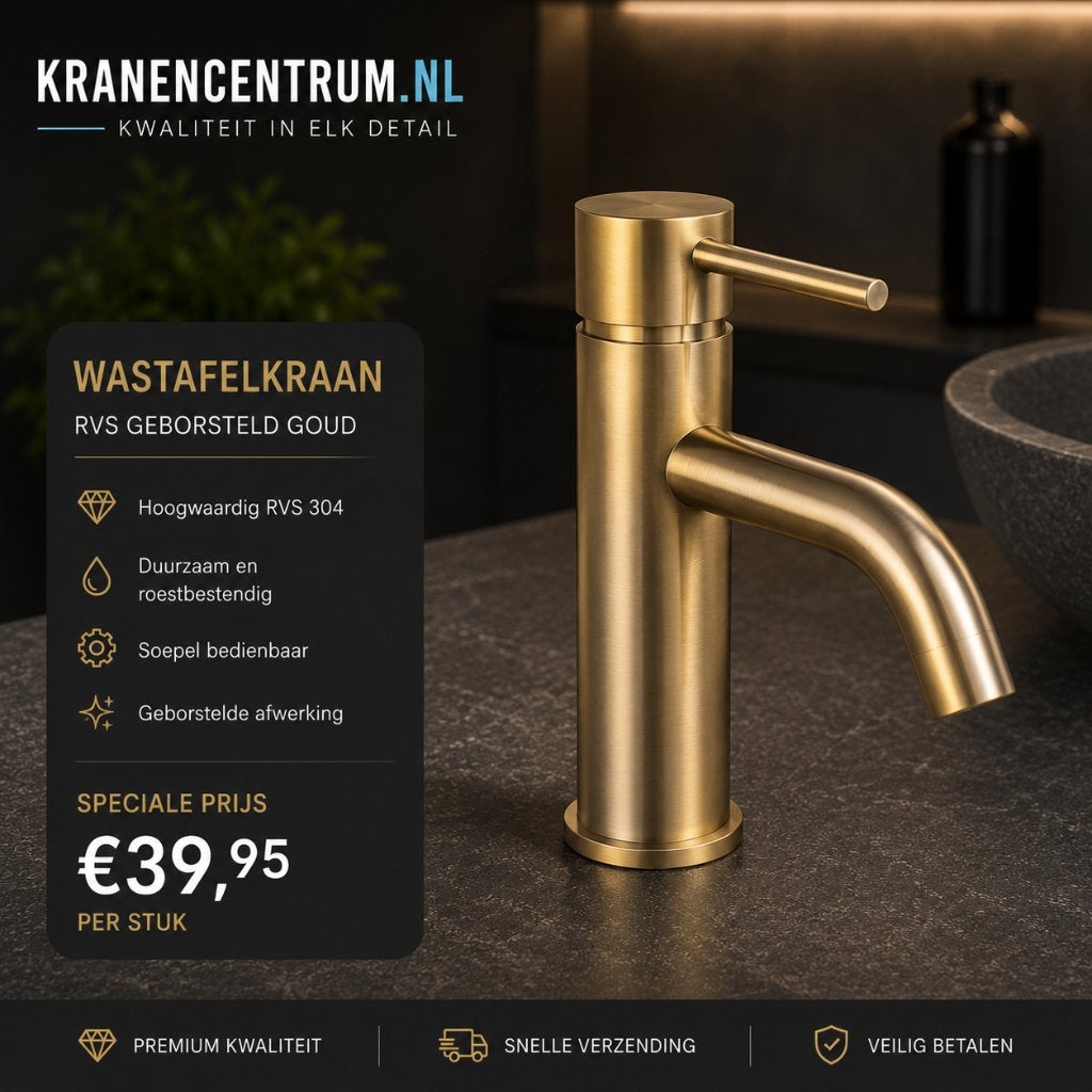 Wastafelkraan GOUD Geborsteld mengkraan badkamer, Ophalen of Verzenden, Nieuw, Koper, Kraan
