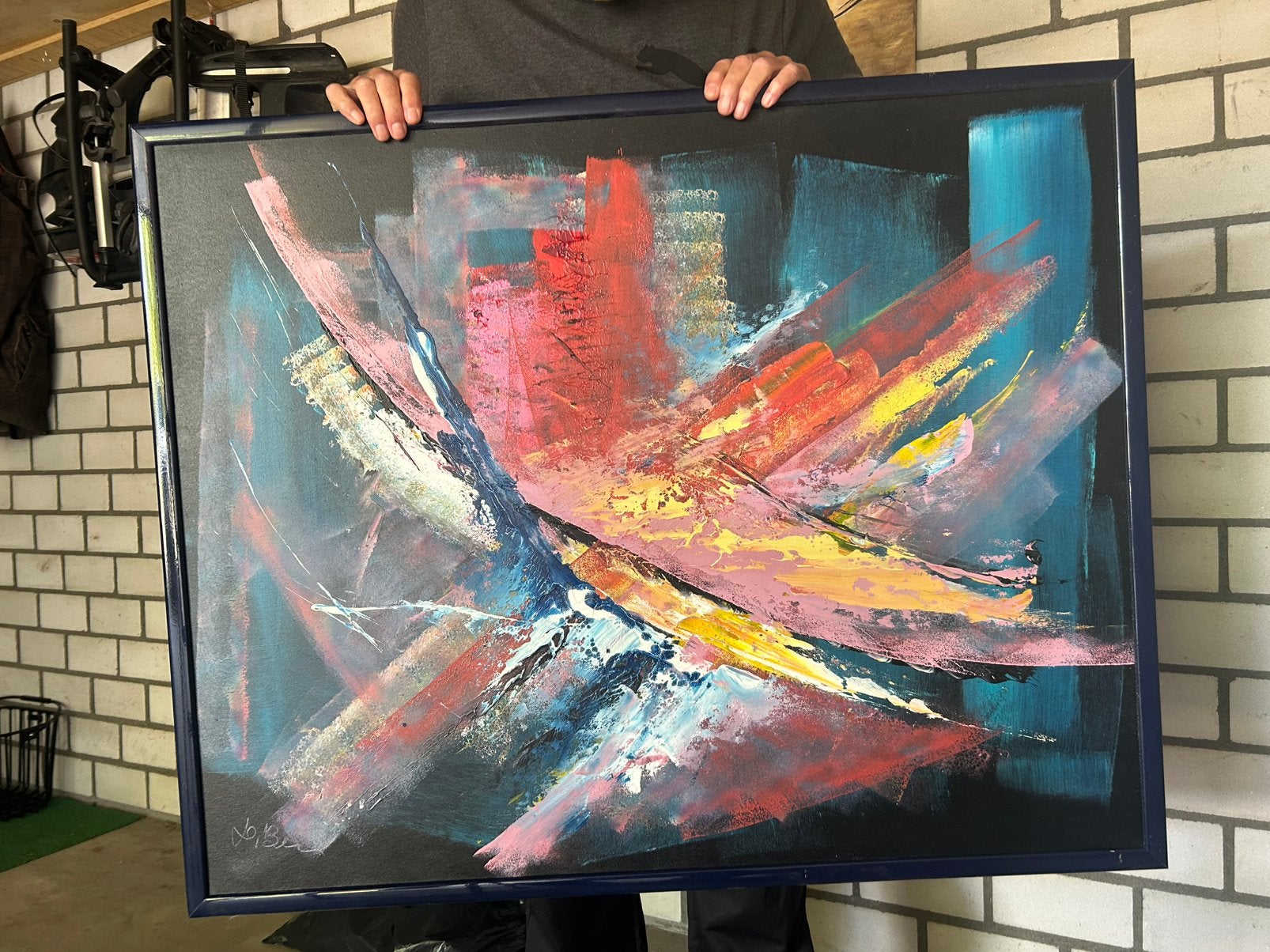 Naoorlogs expressief abstract schilderij D.Ben 104cm x 83cm, Ophalen