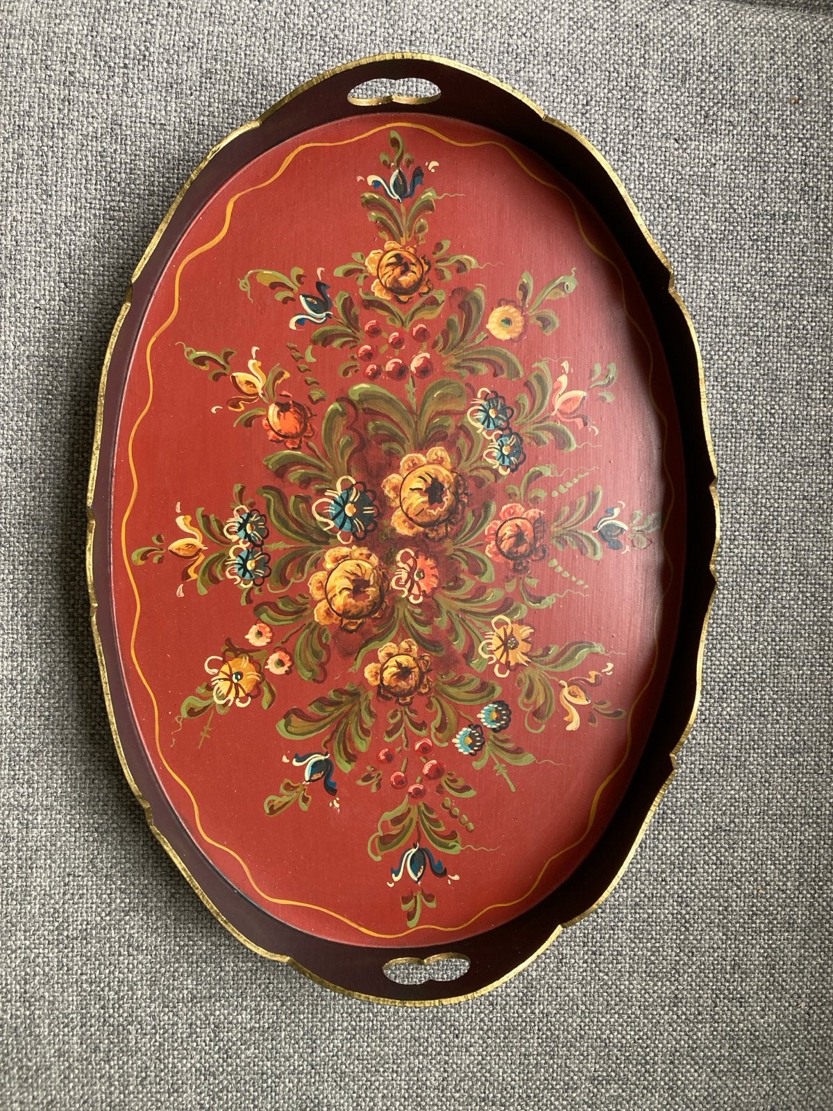 Ovaal Hindelooper Dienblad - 36x25cm, Decoratieve rand, Ophalen of Verzenden, Zo goed als nieuw, Dienblad