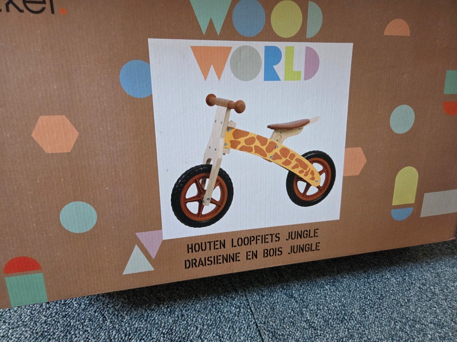Nieuw! Houten Loopfiets Jungle Giraffe - Wood World, Ophalen of Verzenden