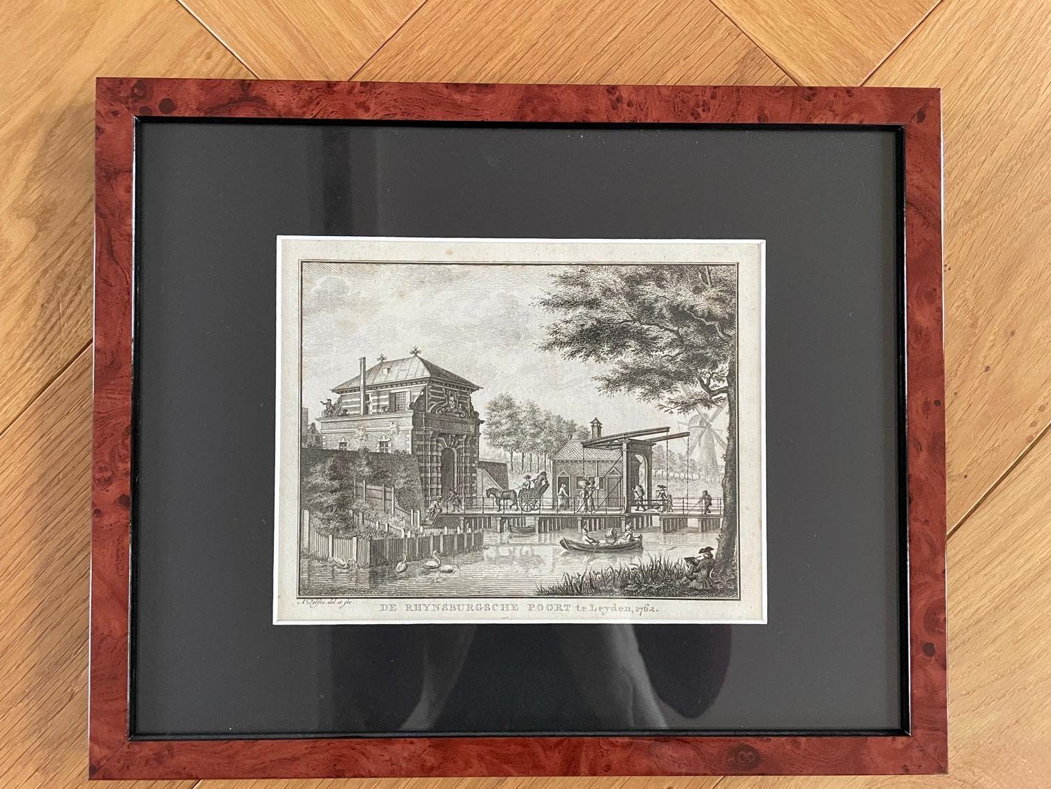 Kopergravure uit 1762 van de historische stad Leiden, Antiek en Kunst, Verzenden