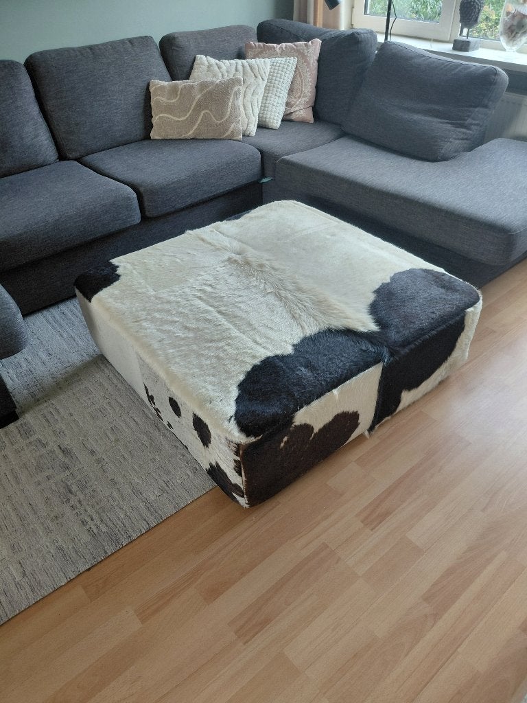 Poef van koeienhuid - Zwart/Wit, Ophalen, Overige materialen, Vierkant, 100 tot 125 cm