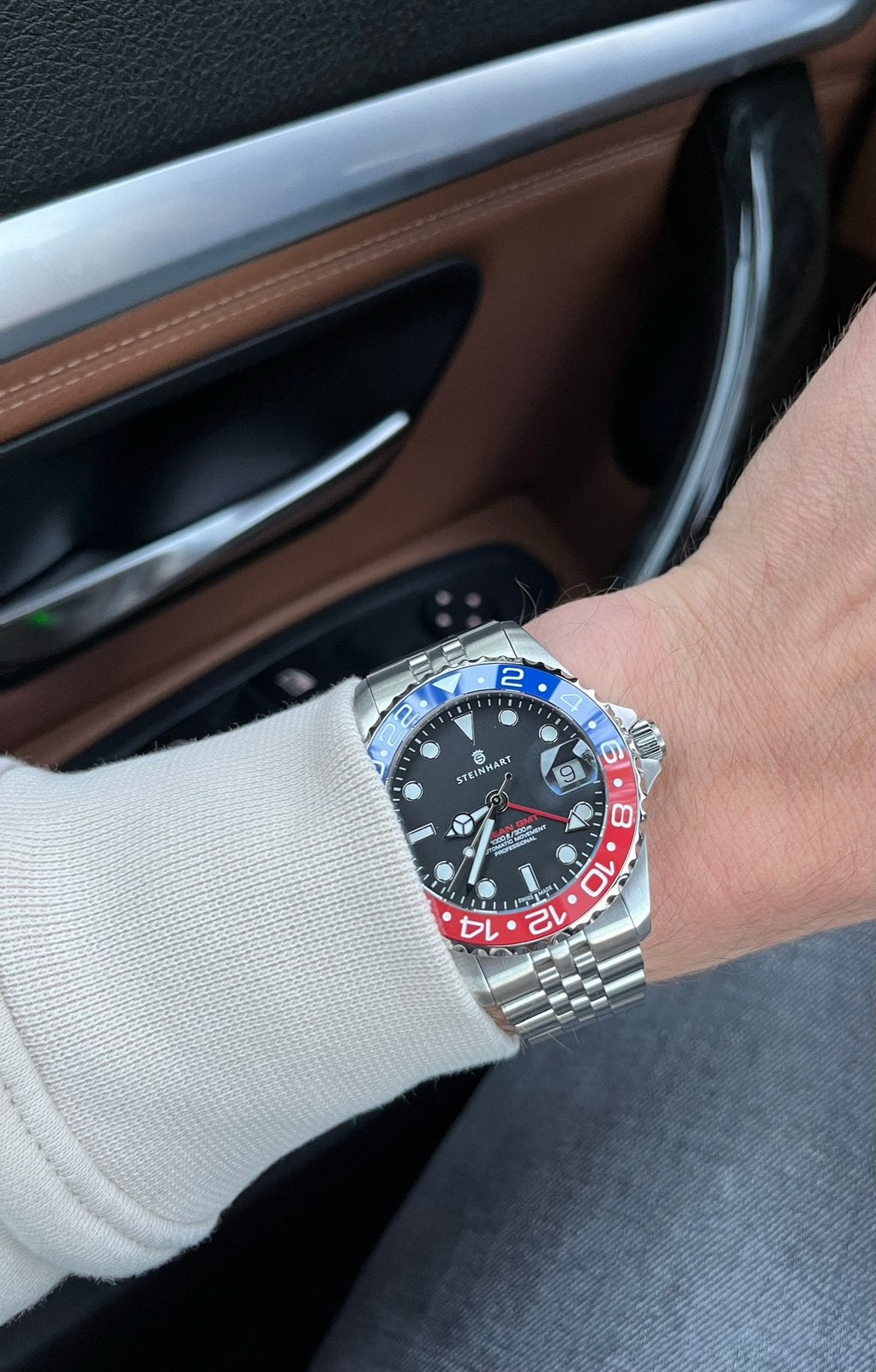 Steinhart Ocean GMT 39 Blue/Red Ceramic Pepsi Nieuw!, Overige merken, Staal, Staal, Polshorloge
