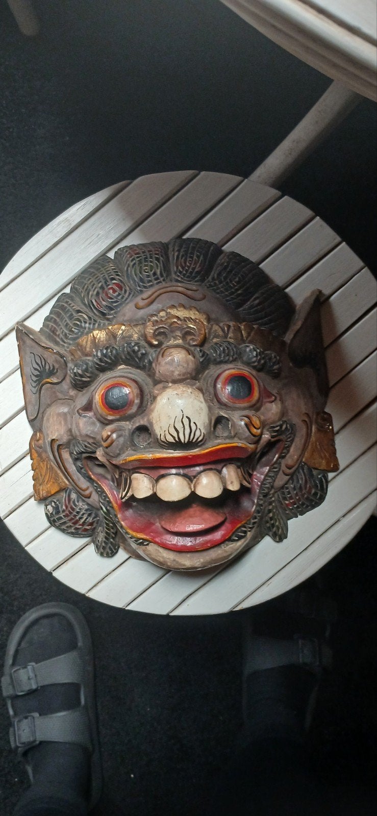 Uniek Balinees Barong Masker - Handgesneden Hout, Hout, Bruin, Masker, Ophalen of Verzenden