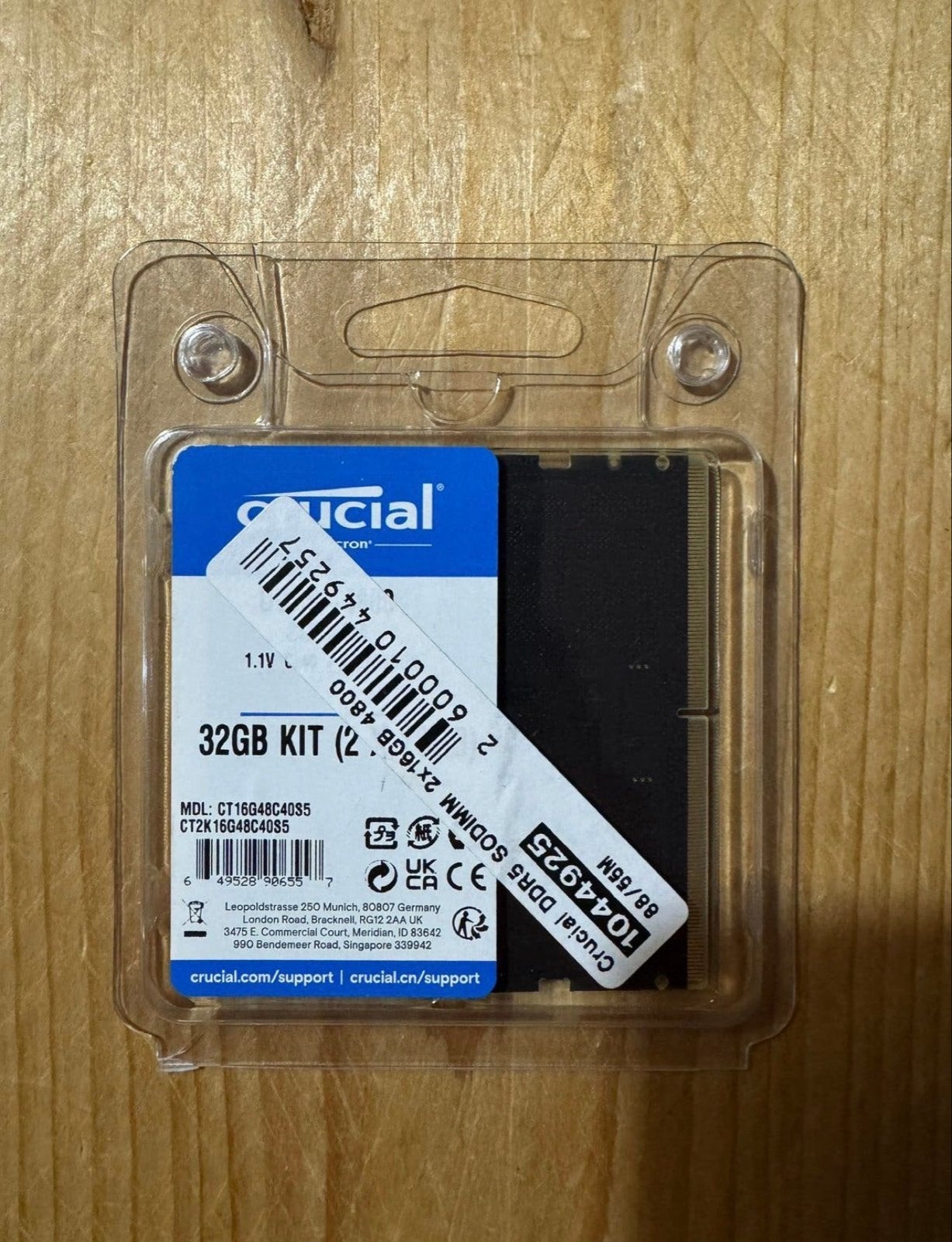 Crucial DDR5 SODIMM 32GB (2x16) 4800MHz RAM Geheugen NIEUW, Ophalen, 32 GB, Nieuw, DDR5