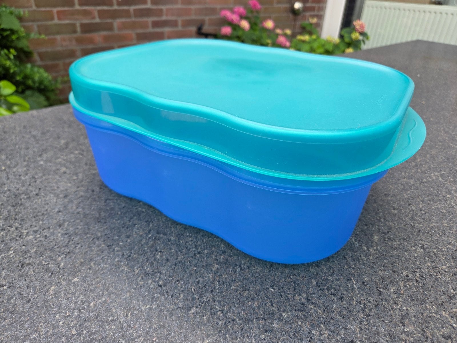 Tupperware bewaardoos blauw/groen - 39x27x15 cm, Gebruikt, Bewaardoos, Blauw, Met deksel