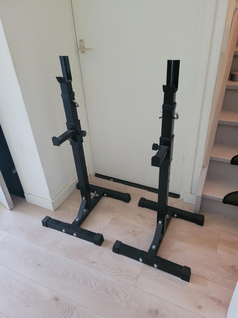 Haltersteun - bankdruk - squatrack, Sport en Fitness, Ophalen, Zo goed als nieuw, Benen, Krachtstation