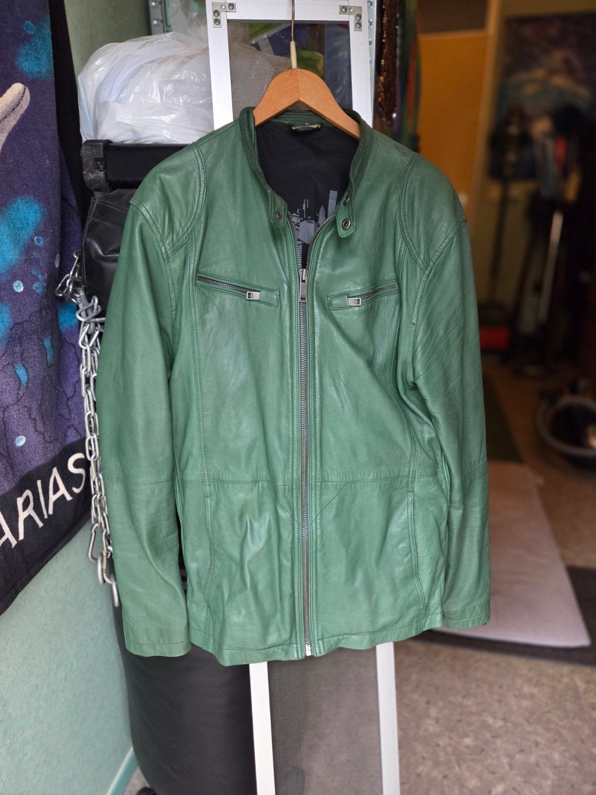 Groen leren jas van Europell/AIM, Maat 42/44 (L), Ophalen of Verzenden, Gedragen, Europell