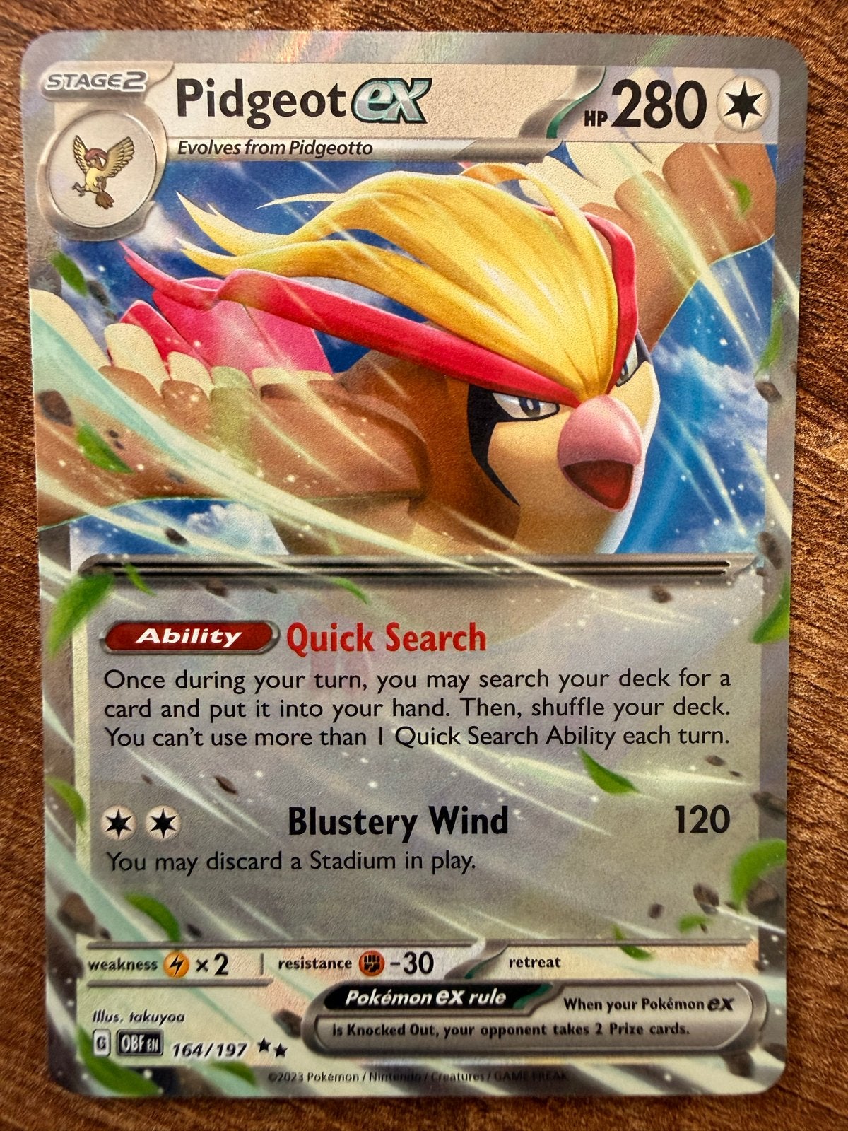 Pidgeot ex 164/197 Obsidian Flames Pokémon kaart, Ophalen of Verzenden, Zo goed als nieuw, Losse kaart, Foil