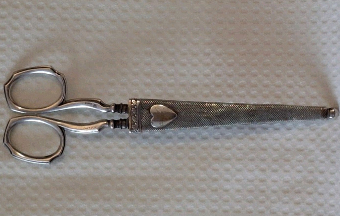 Antieke sterling zilveren schaar in schede / foedraal 1900, Ophalen of Verzenden