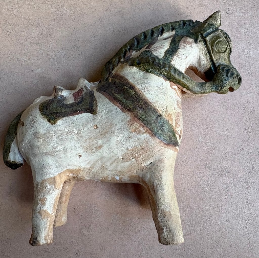Oud aardewerk paardje, waarschijnlijk uit Peru, Steen/keramiek, Ophalen of Verzenden, 14 cm, Meerkleurig