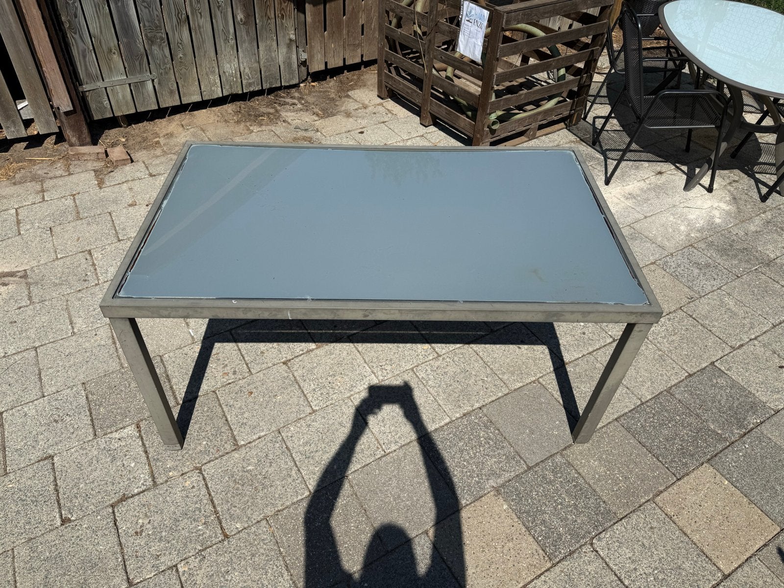 Gratis Buiten tafel 90x180cm aluminium frame glazen plaat, Ophalen, Gebruikt, Rechthoekig, Aluminium