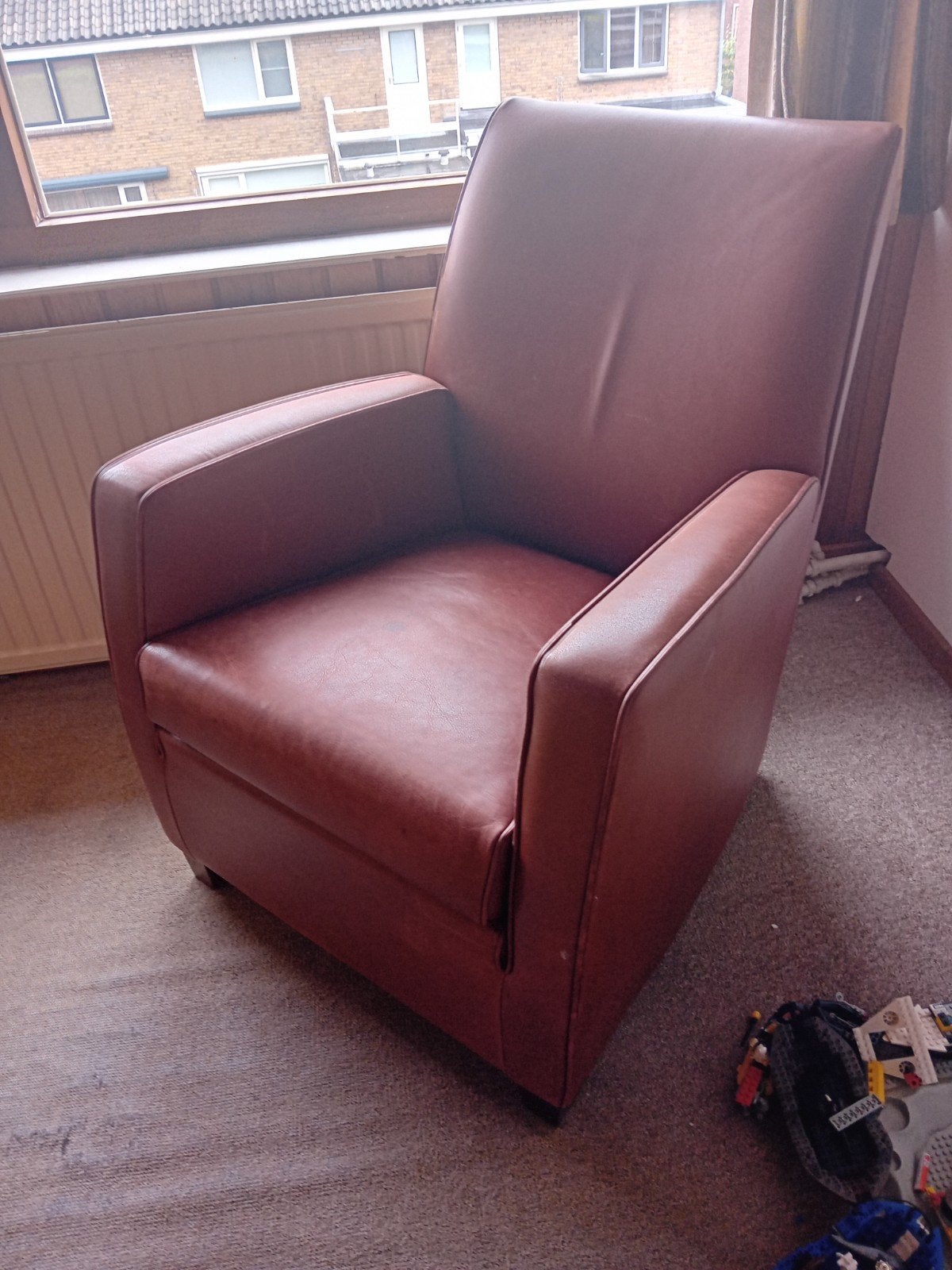 Comfortabele leren fauteuil, stoel, Ophalen, Gebruikt, Klassiek, Comfortabel, 50 tot 75 cm