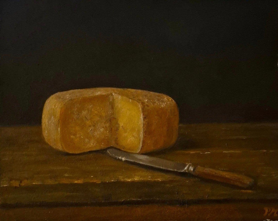 stilleven kaas en mes, Ophalen of Verzenden