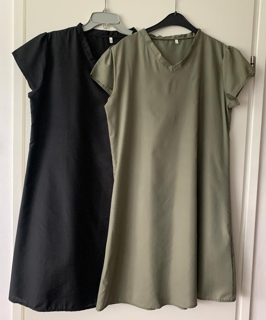 Set van 2 jurkjes zwart en kakigroen XL NIEUW, Zwart, Maat 42/44 (L), Nieuw, Ophalen of Verzenden