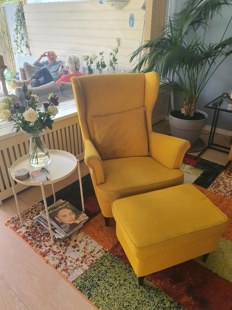IKEA Strandmon fauteuil geel, Ophalen, 75 tot 100 cm, Zo goed als nieuw, Stof