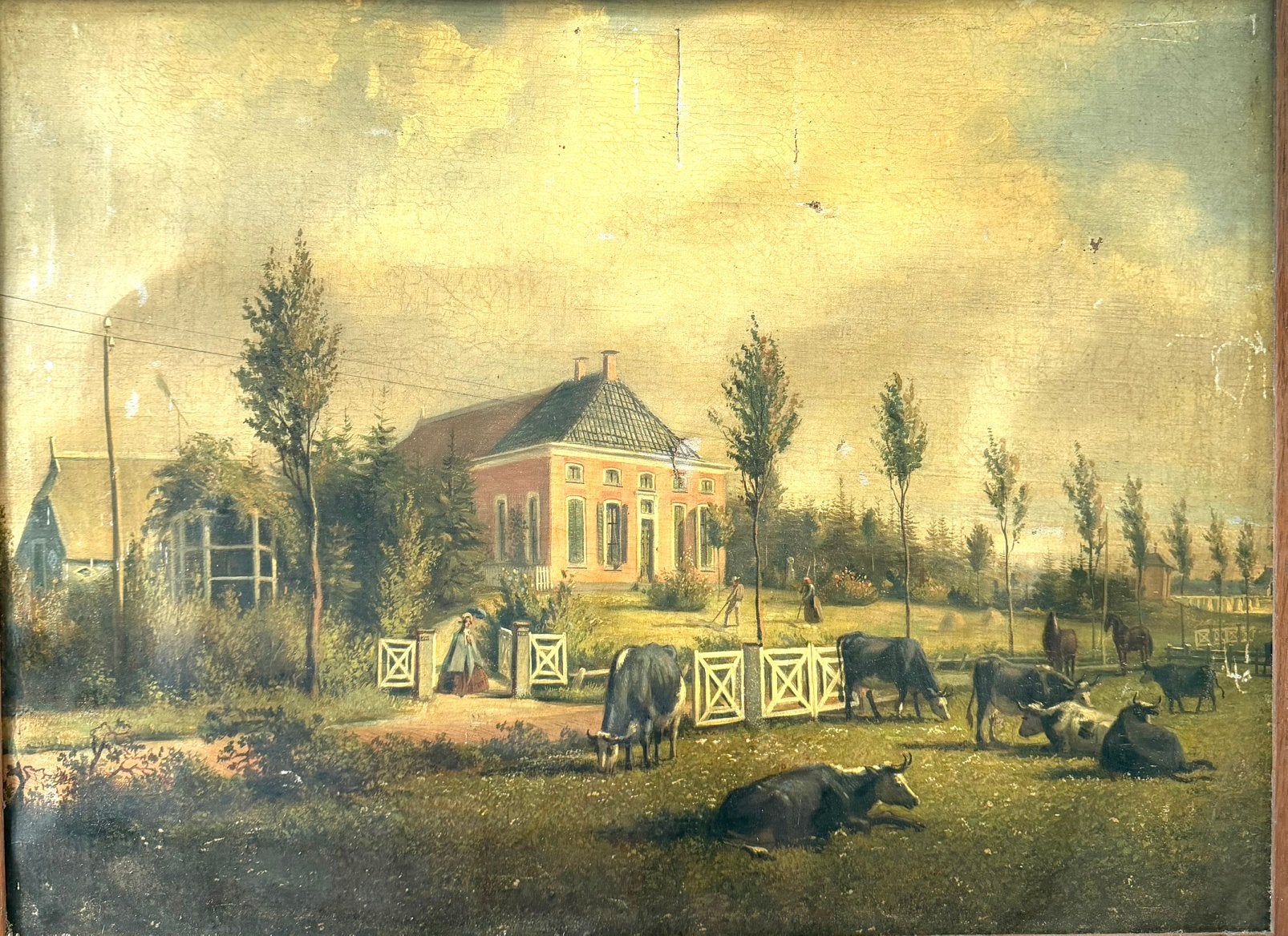 Benkoelen hoeve te Rhee, Antiek en Kunst, Kunst | Schilderijen | Klassiek, Ingelijst, Doek, Ophalen of Verzenden, Landschap