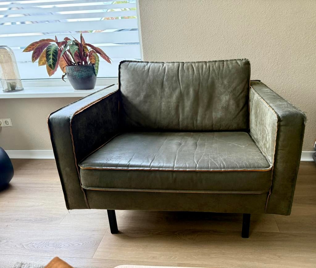 Rodeo Loveseat, kleur Army - Cognac | 106x88x83cm, Huis en Inrichting, Ophalen, Gebruikt, Overige kleuren, Eén