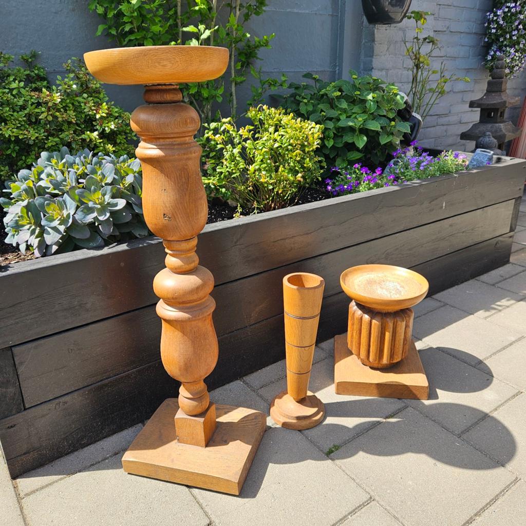 Set van 3 Vintage Houten Kandelaars, Ophalen
